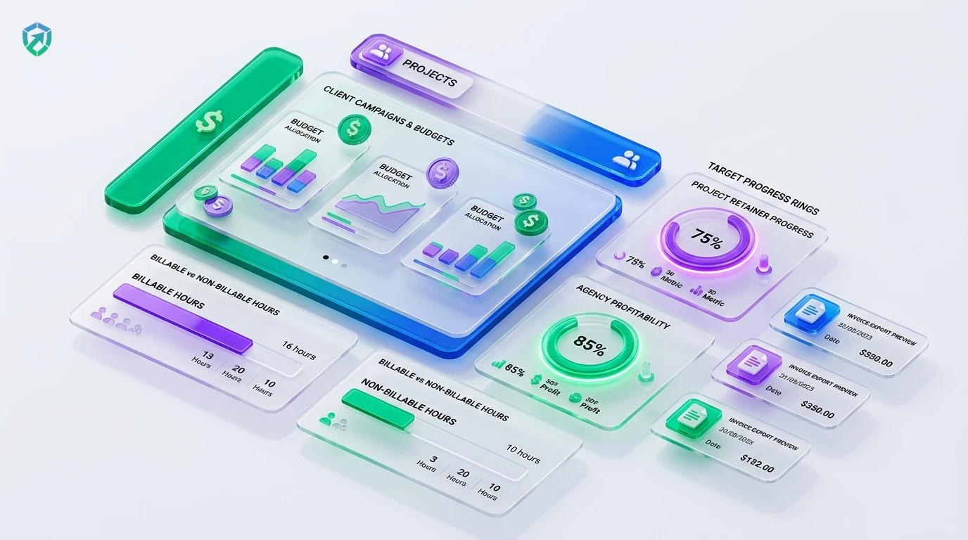 Tracknesty 3D Marketing Agency Retainer Profitability Dashboard