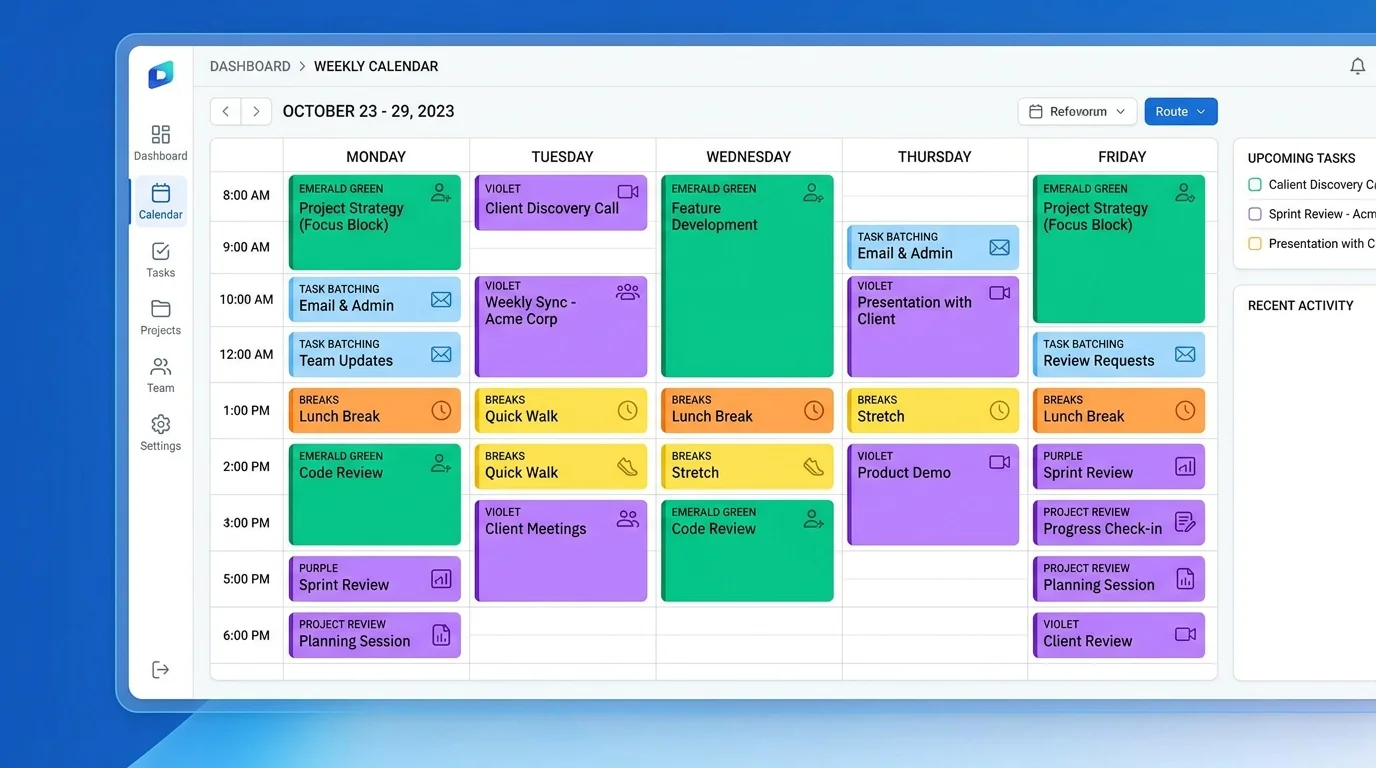 Weekly Time Blocking Calendar Schedule Dashboard