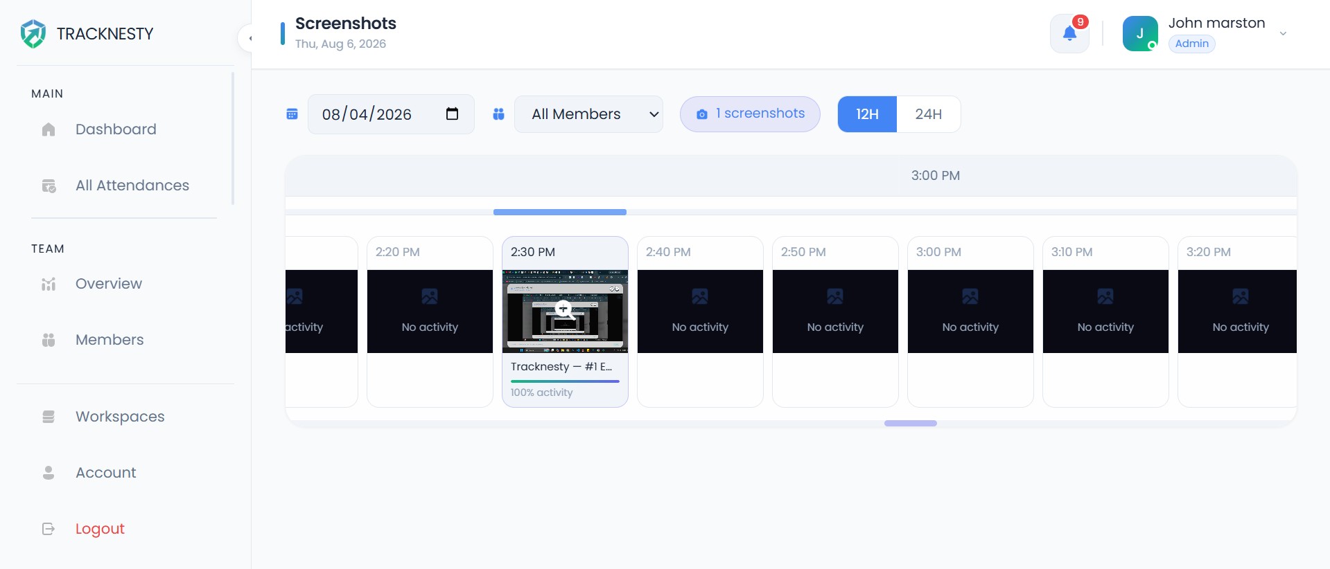 Screenshot UI Timeline
